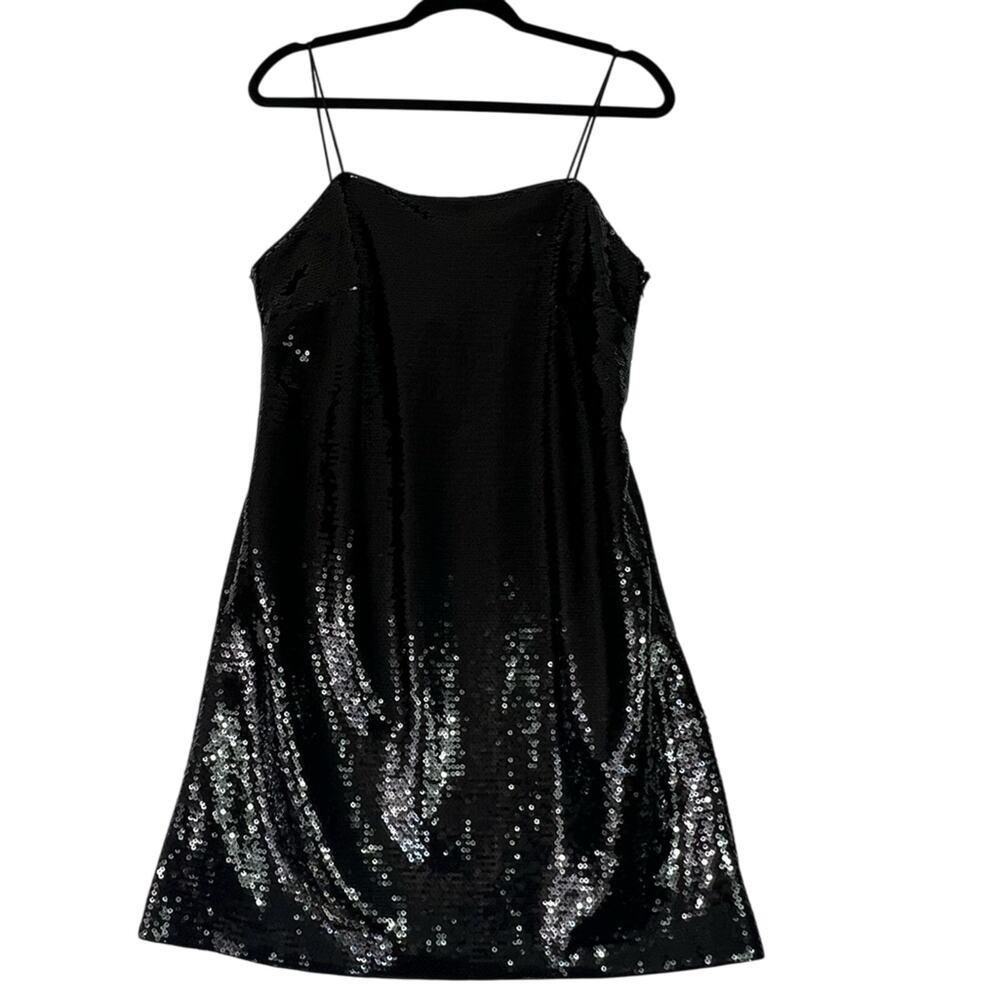 H&M Dress Mini Medium Black Sequined Spaghetti Strap Fitted Bodycon Party  Disco